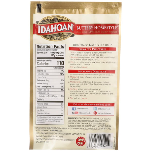 Idahoan Foods Buttery Homestyle Mashed Potatoes 4 oz Bag (Pack of 4) with By The Cup Swivel Spoon