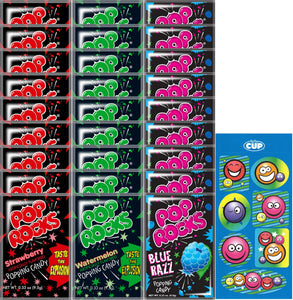 Pop Rocks Variety Pack, 3 Flavor (Pack of 30) 10 of each 0.33 oz Packets with By The Cup Stickers