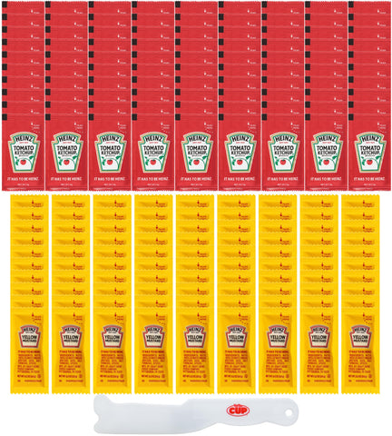 Heinz Condiment Packet Variety, Tomato Ketchup and Yellow Mustard (Pack of 180) with By The Cup Spreader