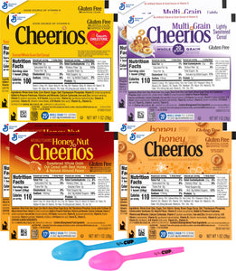 General Mills, Cheerios Gluten Free Cereal Cups Variety, Original, Multigrain, Honey Nut, Honey, 1 Ounce (Pack of 8) with By The Cup Mood Spoons