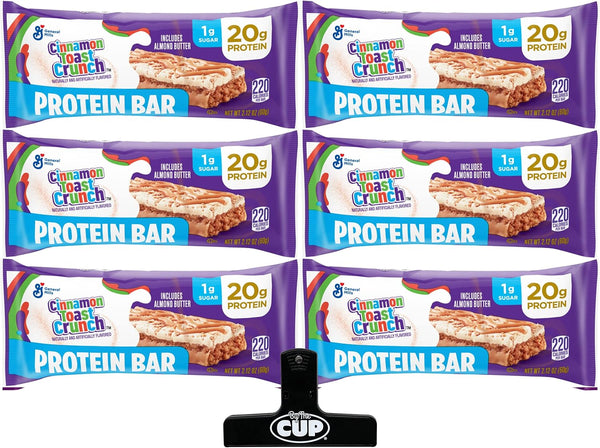 General Mills Cinnamon Toast Crunch Protein Bar (Pack of 6) with By The Cup Bag Clip