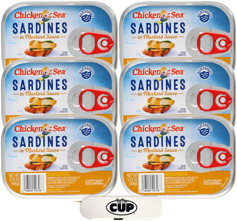 Chicken of the Sea Sardines, In Mustard, 3.75 oz (Pack of 6) with By The Cup Toothpicks