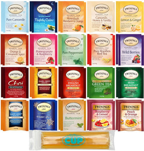 Twinings Herbal & Decaf Tea Sampler (40 Count) with By The Cup Honey Sticks