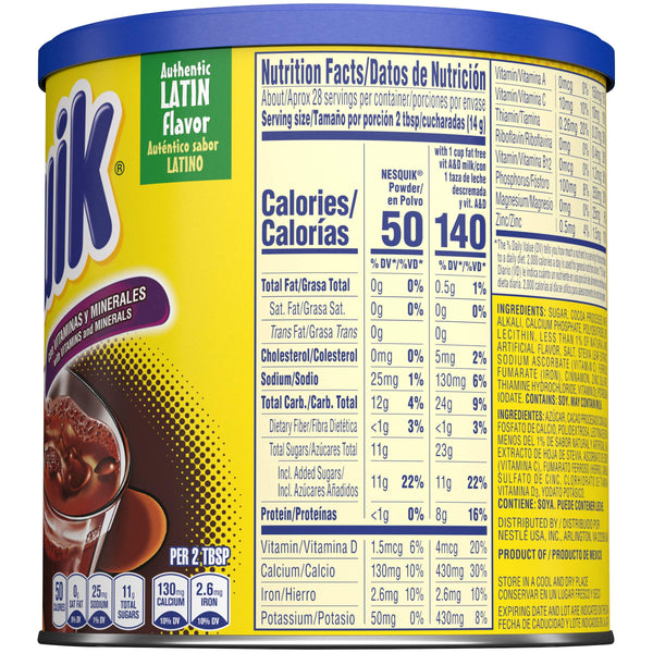 Nesquik Authentic Latin Flavor Powder Drink Mix Chocolate 14.1 oz (Pack of 2) with By The Cup Measuring Spoons