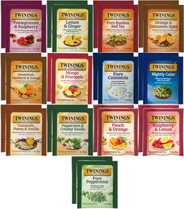 Twinings Herbal Tea Sampler, Naturally Caffeine-Free (Pack of 26) 13 Flavors, 2 of each Flavor with Honey Sticks