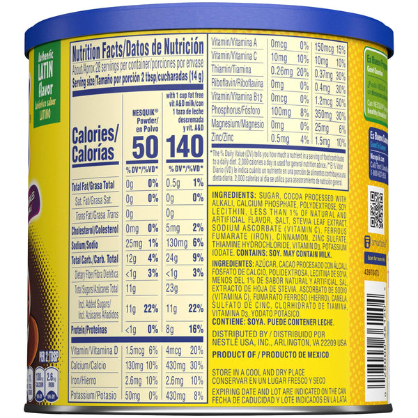 Nesquik Authentic Latin Flavor Powder Drink Mix Chocolate 14.1 oz (Pack of 2) with By The Cup Measuring Spoons