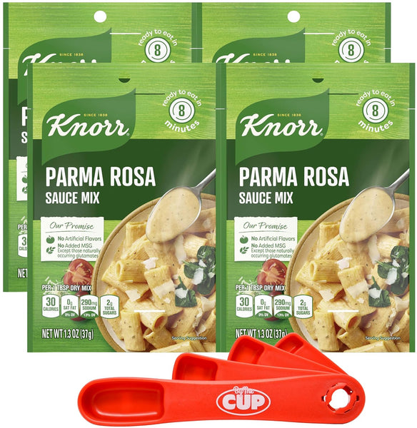 Knorr Parma Rosa Creamy Pasta Sauce Mix, 1.3 oz (Pack of 4) with By The Cup Measuring Spoons