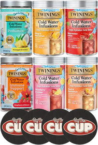 Twinings Cold Infuse Variety with Superblends, 6 Flavor (Pack of 6) with By The Cup Coasters