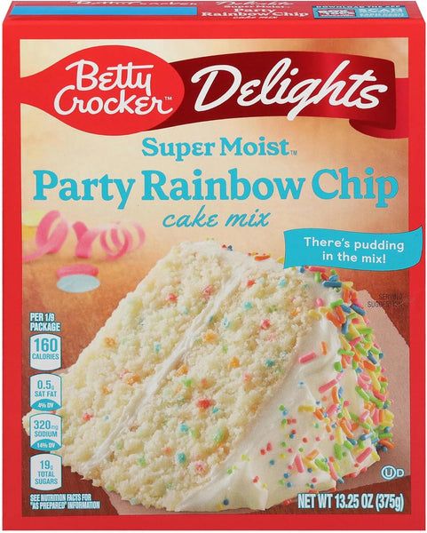 Betty Crocker Delights Super Moist Party Rainbow Chip Cake Mix 13.25 oz Box (Pack of 3) with By The Cup Spatula Knife