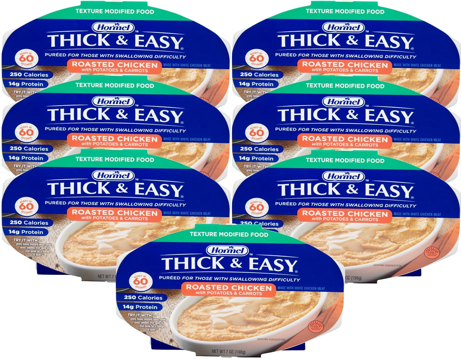 Hormel Thick & Easy Pureed Meals, Roasted Chicken With Potatoes & Carrots, 7 oz (Pack of 7) with By The Cup Mood Spoons