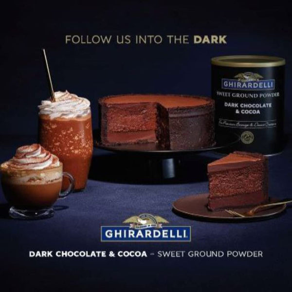 Ghirardelli Sweet Ground Dark Chocolate & Cocoa Powder, 3 Pound Can (Pack of 1) with Ghirardelli Stamped Barista Spoon
