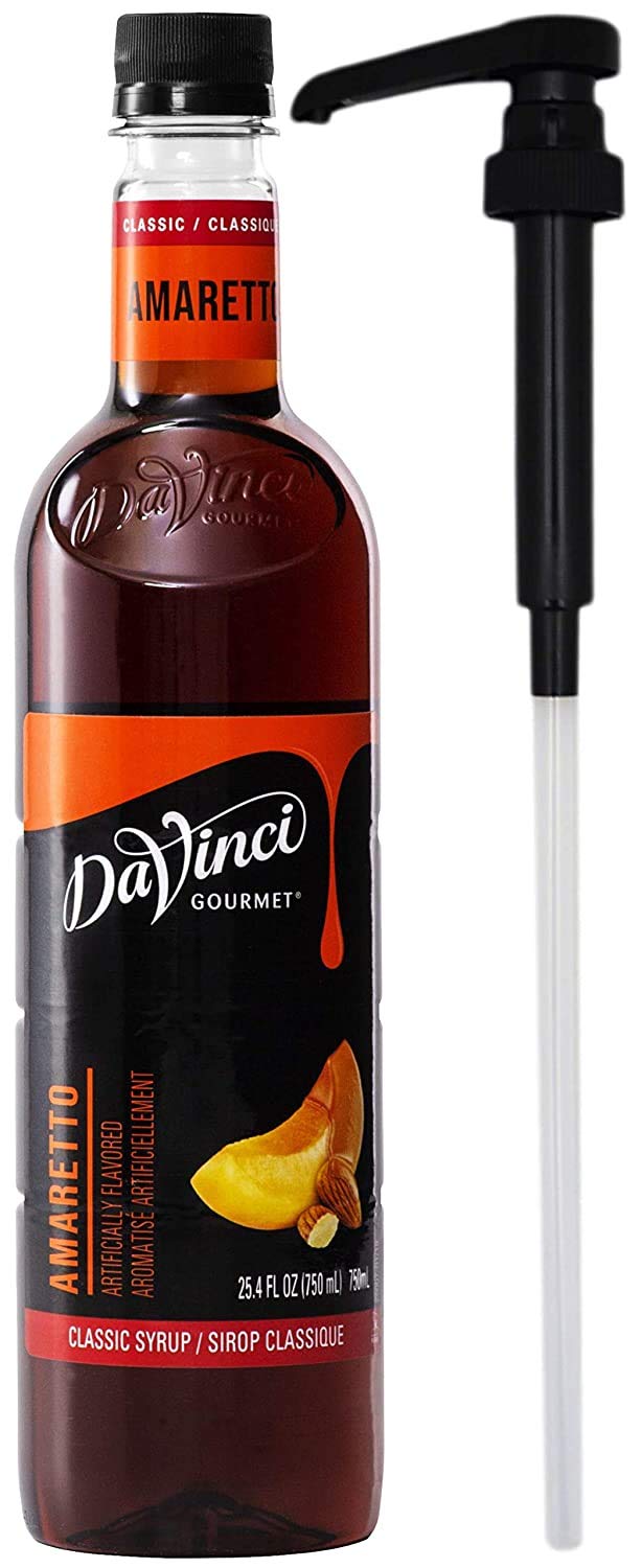 Davinci Gourmet Coffee Syrup, Classic Amaretto, 750 ml Bottle with By The Cup Pump