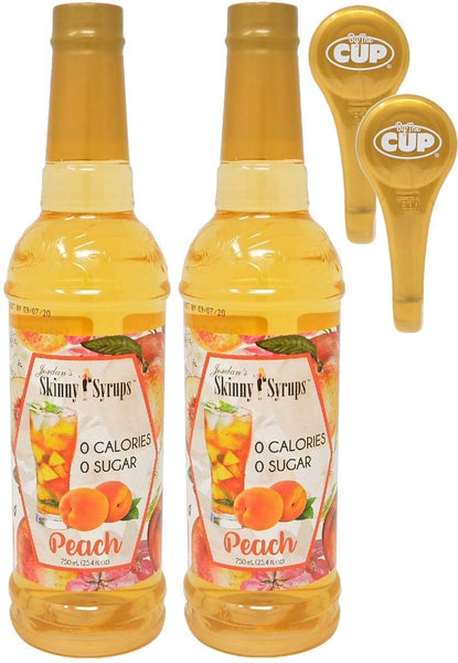 Jordan's Skinny Syrups Sugar Free Peach 750 ml Bottles (Pack of 2) with 2 By The Cup Syrup Pumps