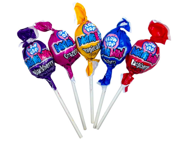 Charms Blow Pops Bundle, Black Ice and Bursting Berry 48 Count Box (Pack of 2) with By The Cup Teddy Bear