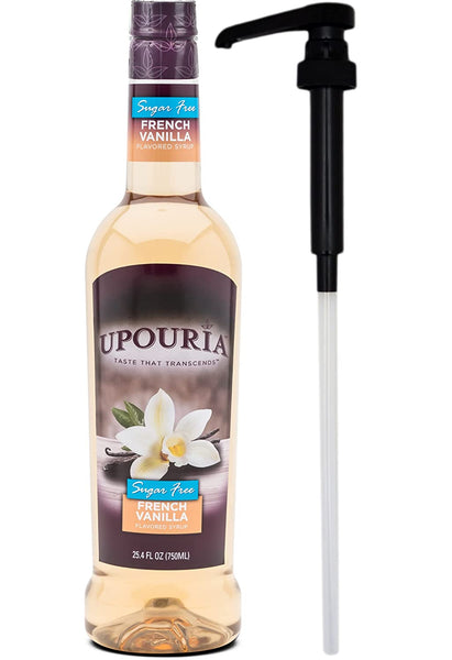 Upouria Sugar Free French Vanilla Naturally Flavored Syrup 100% Vegan and Gluten-Free, 750ml bottle - Pump included