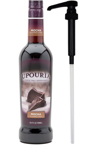 Upouria Mocha Coffee Syrup Flavoring, 100% Vegan, Gluten Free, Kosher, 750 mL Bottle - Coffee Syrup Pump Included