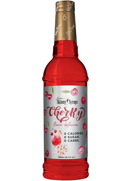 Jordan's Skinny Syrups Sugar Free Cherry Flavor Infusion 750 mL Bottle with By The Cup Coasters