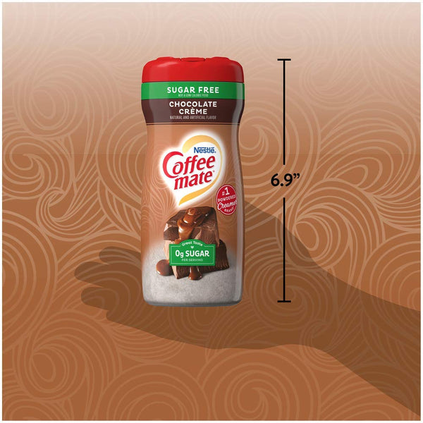 Coffee mate Chocolate Creme Sugar Free Powdered Creamer, 10.2 oz Canister (Pack of 3) with By The Cup Travel Cup