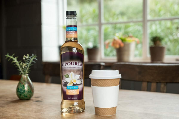 Upouria Sugar Free French Vanilla Naturally Flavored Syrup 100% Vegan and Gluten-Free, 750ml bottle - Pump included