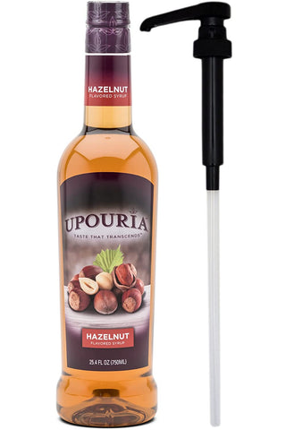 Upouria Hazelnut Flavored Syrup, 100% Vegan and Gluten-Free, 750ml bottle - Pump included