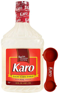 Karo Light Corn Syrup with Real Vanilla, 32 Ounce Bottle with Karo Measuring Spoon