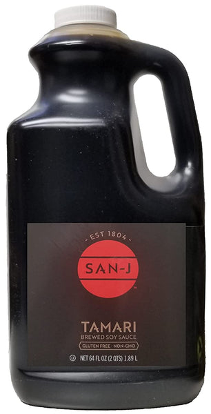 San-J Tamari Gluten-Free Black Label Soy Sauce, 64 Ounce Bottle (Pack of 2) - with 2 Packs of Chopsticks