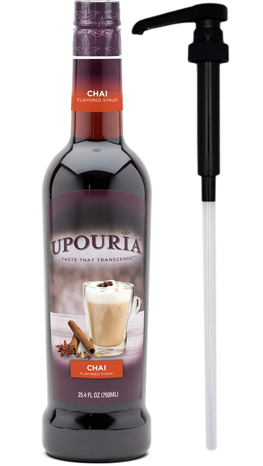 Upouria Chai Flavored Syrup, 100% Vegan and Gluten-Free, 750ml bottle - Pump included