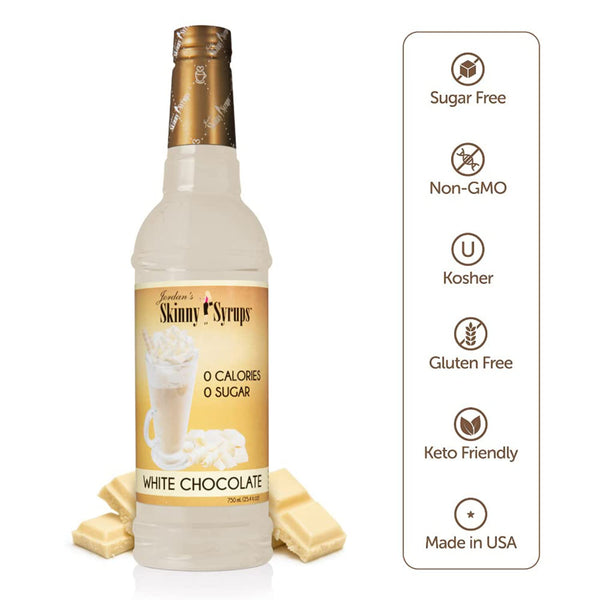 Jordan's Skinny Syrups Sugar Free White Chocolate 750 ml (Pack of 2) with By The Cup Coaster