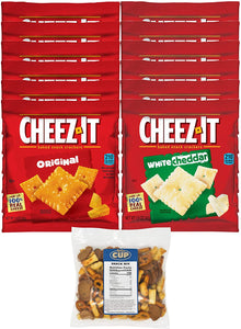 Kellogg's Cheez-It Cracker Bundle, Original and White Cheddar, 1.5 oz Bags, 6 of each (Pack of 12) with By The Cup Snack Mix