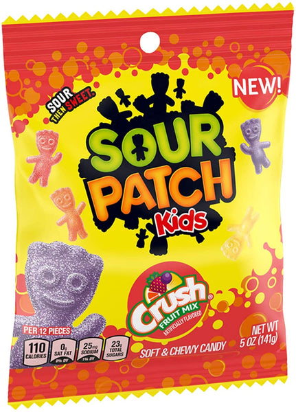 Sour Patch Kids Assorted Crush Soda Fruit Mix 5 oz Bags (Pack of 4) with By The Cup Sugar-Free Mints