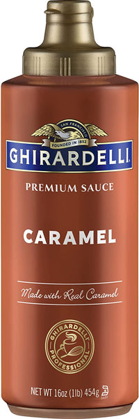 Ghirardelli Caramel Sauce Squeeze Bottle, 16 Ounce (Pack 3) with Ghirardelli Stamped Barista Spoon