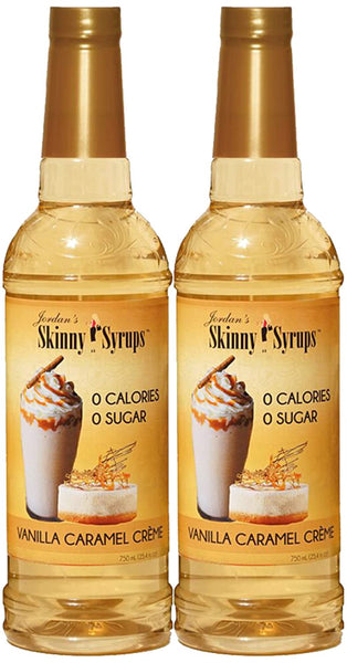 Jordan's Skinny Syrups Sugar Free Vanilla Caramel Creme 750 ml (Pack of 2) with By The Cup Coaster