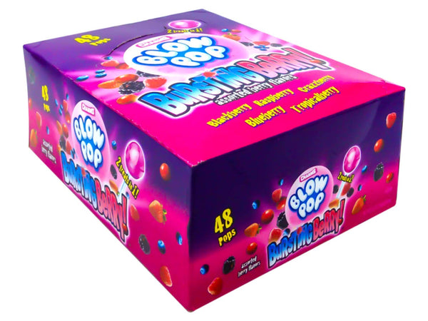 Charms Blow Pops Bundle, Black Ice and Bursting Berry 48 Count Box (Pack of 2) with By The Cup Teddy Bear