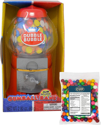 Classic Dubble Bubble 8.5 Inch Gumball Machine with 1 Pound By The Cup Gumballs Bulk Refill