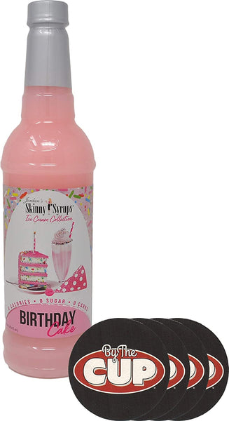Jordan's Skinny Syrups Sugar Free Birthday Cake Coffee Syrup 750 mL Bottle with By The Cup Coasters