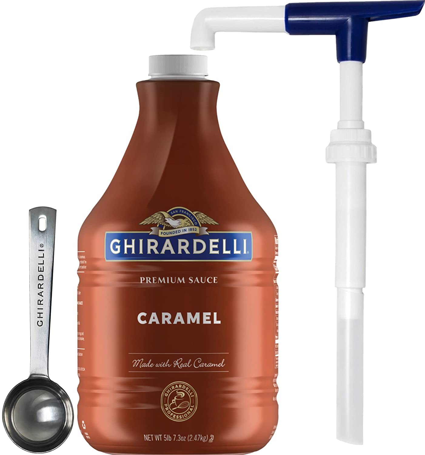 Ghirardelli - 90.4 Ounce Creamy Caramel Sauce Bottle - with Exclusive Measuring Spoon & 1.5 Ounce Ghirardelli Pump