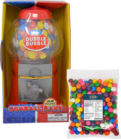 Classic Dubble Bubble 8.5 Inch Gumball Machine with 3 Pound By The Cup Gumballs Bulk Refill