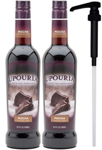 Upouria Mocha Coffee Syrup Flavoring, 100% Vegan, Gluten-Free, 750 mL Bottle (Pack of 2) with 1 Coffee Syrup Pump