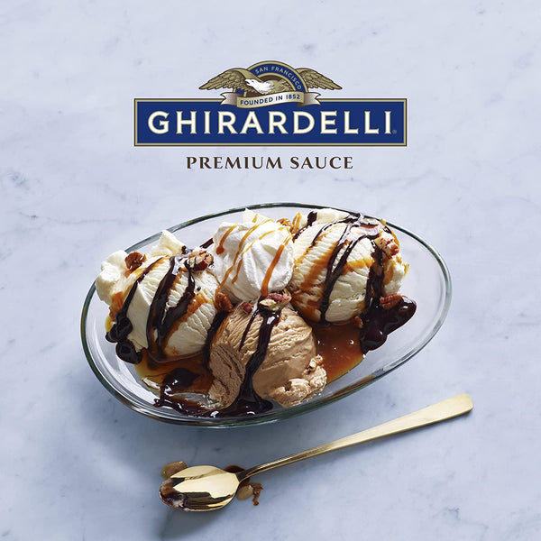 Ghirardelli Sea Salt Caramel Premium Sauce 16 oz Squeeze Bottle (Pack of 2) with Ghirardelli Stamped Barista Spoon
