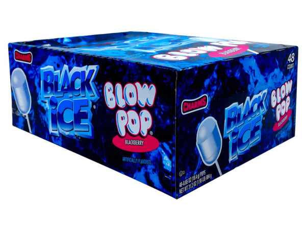 Charms Blow Pops Bundle, Black Ice and Bursting Berry 48 Count Box (Pack of 2) with By The Cup Teddy Bear