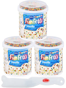 Pillsbury Funfetti Confetti Vanilla Flavored Frosting (Pack of 3) with By The Cup Frosting Spreader