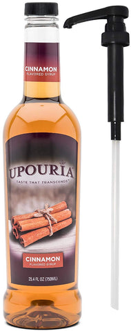Upouria Cinnamon Coffee Syrup Flavoring, 100% Vegan, Gluten Free, Kosher, 750 mL Bottle - Coffee Syrup Pump Included