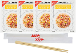 Kikkoman Fried Rice Seasoning Mix, 1 oz Packet (Pack of 4) with By The Cup Chop Sticks