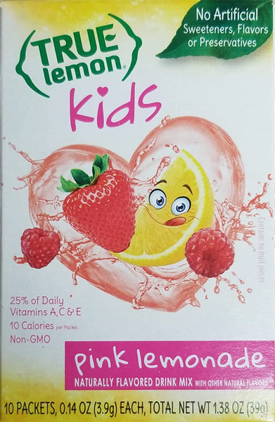 True Lemon Kids Pink Lemonade 10 Count (Pack of 4) with By The Cup Sports Bottle