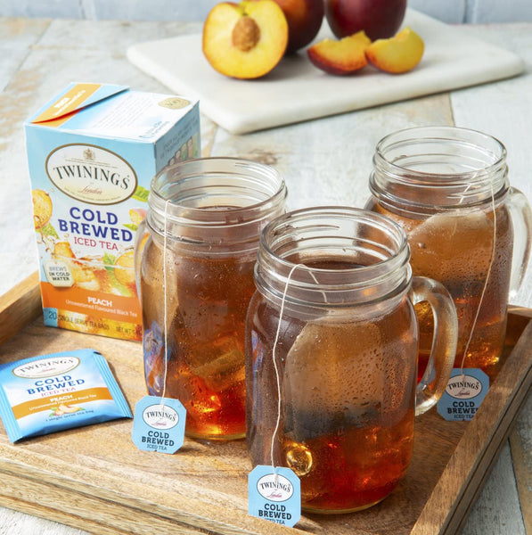 Twinings Cold Brewed Iced Tea Bag Sampler 40 Ct Includes: Mint, Mixed Berries, English Classic, and Peach - with By The Cup Sugar Packets