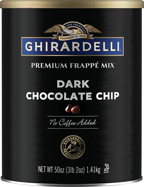 Ghirardelli Premium Frappe Mix Dark Chocolate Chip 50 oz Can (Pack of 2) with By The Cup Cocoa Spoon