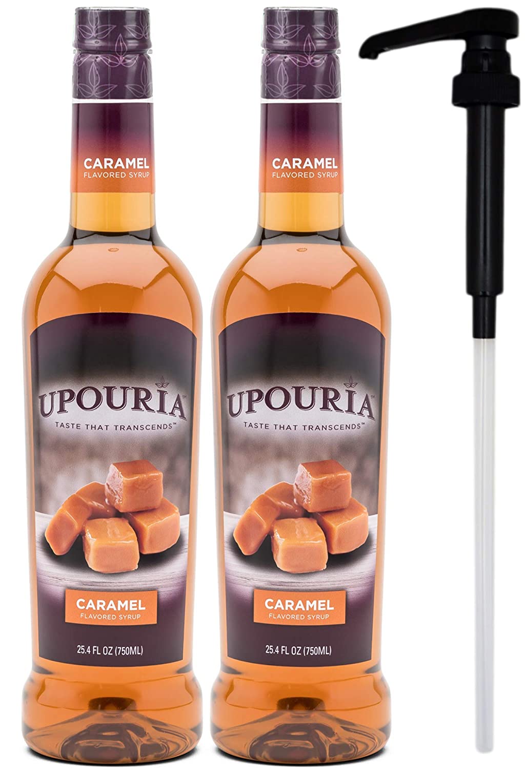 Upouria Caramel Coffee Syrup Flavoring, 100% Vegan, Gluten-Free, 750ml bottle (Pack of 2) with Pump