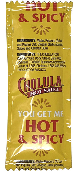 Cholula Hot Sauce, Original Flavor, 0.25 Fl Oz Individual Packets (Pack of 100) with 2 By The Cup Sauce 2 Go Keychains