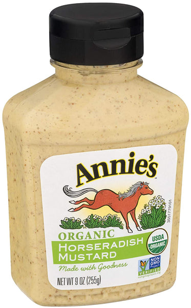 Annie's Organic Condiment Variety Pack, Yellow Mustard and Mustard Horseradish 9 oz Bottles (Pack of 2) with By The Cup Spreader