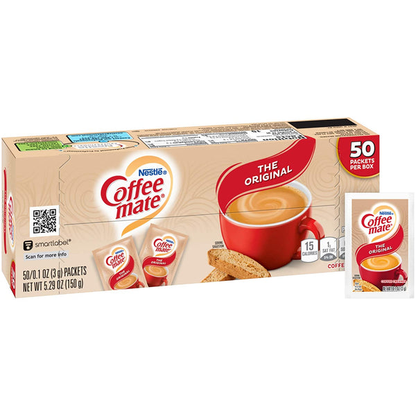 Coffee Mate - Original 3 Gram Single Serve Powdered Creamer Packets 50 Count Box (Pack of 1) - with Exclusive By The Cup Sugar Packets